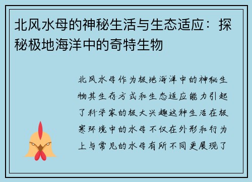 北风水母的神秘生活与生态适应：探秘极地海洋中的奇特生物